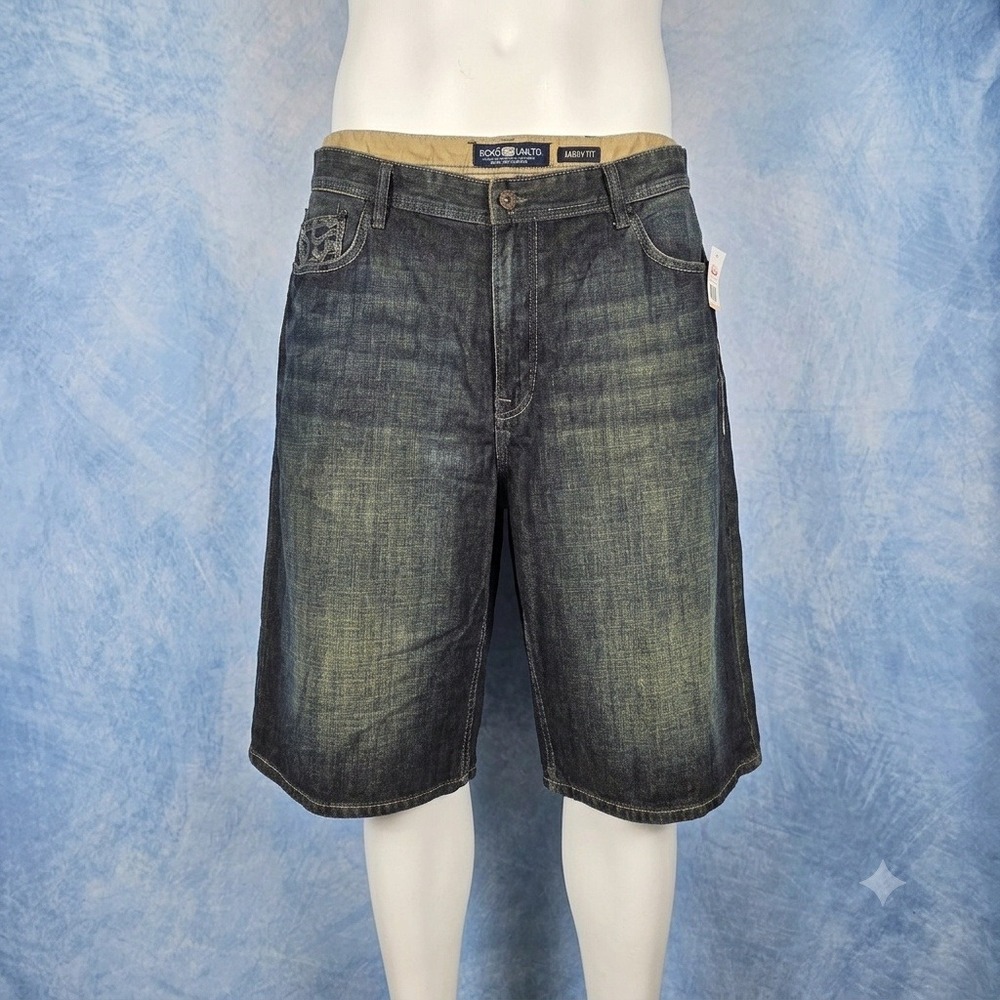 Ecko Unltd Mens Baggy Fit Denim Shorts Size 42 Dark Wash Embroidered Y2K New